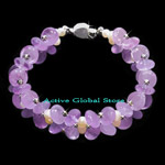 New Natural Amethyst Crystal Quartz Stone & Fresh Water Pearl & 925 Sterling Silver Bead Design Bracelet, Love Gift, Size S